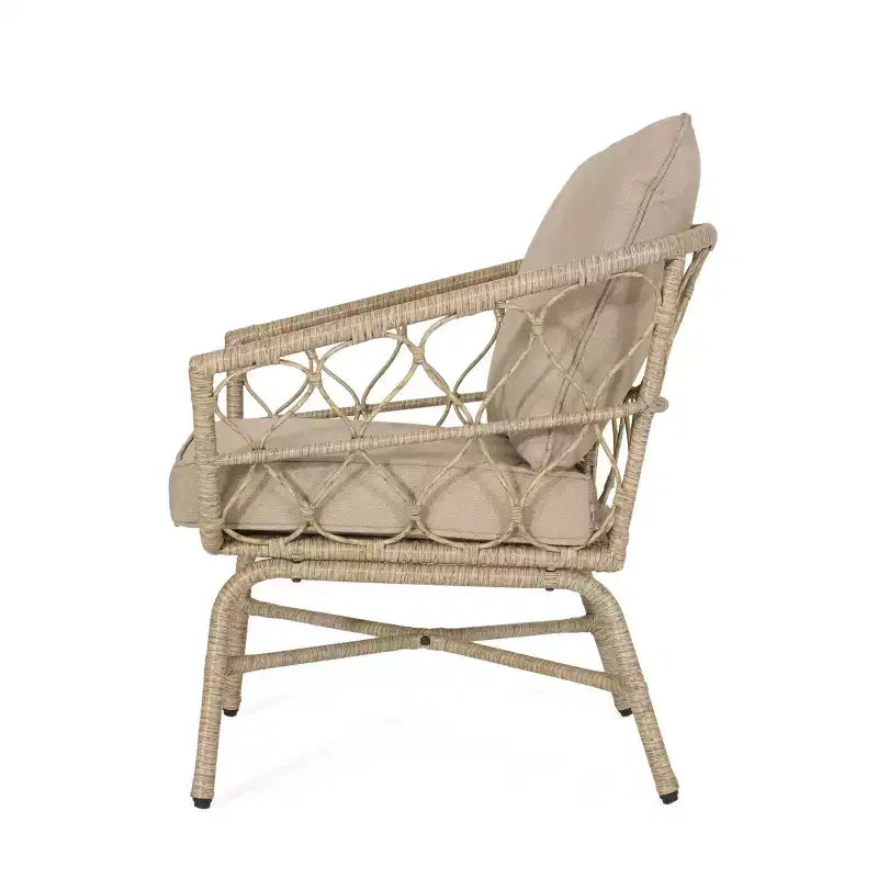 Set Salotto da Giardino 3 Pezzi Bruce in Vimini con Cuscini Marrone Chiaro/Beige - Christopher Knight Home: Rattan PE, Resistente ai Raggi UV e Agli Agenti Atmosferici