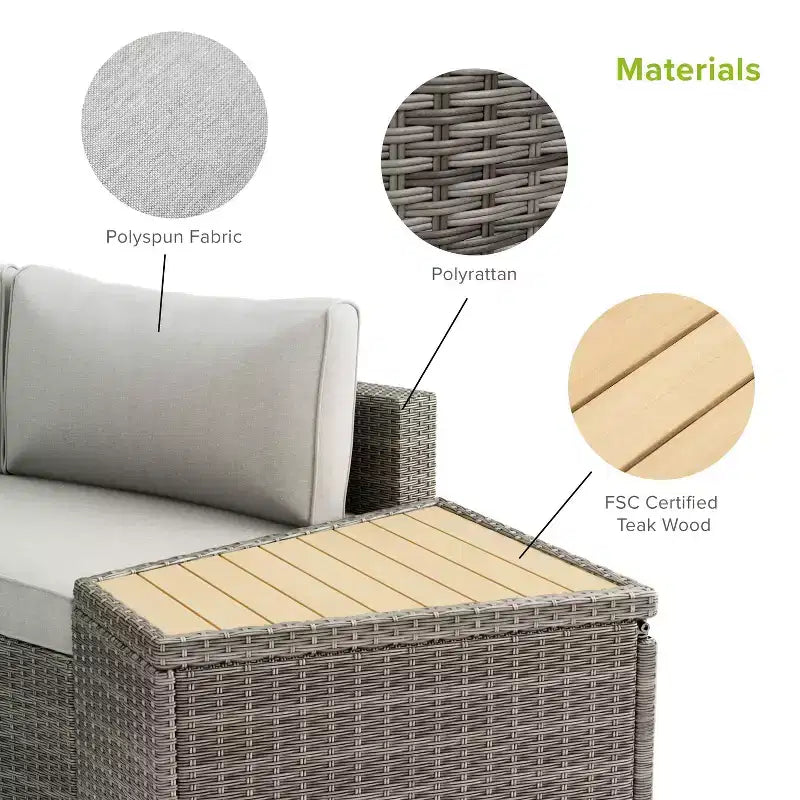 Greemotion Set 5 Pezzi di Mobili da Esterno Curvi Barbuda con Tavoli Contenitori in Legno Teak Marrone: Set da Patio Anti-UV, Antiruggine