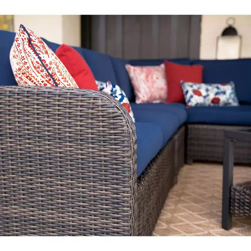 Divano componibile Leisure Made Jackson 5 pezzi in vimini con tessuto blu marino