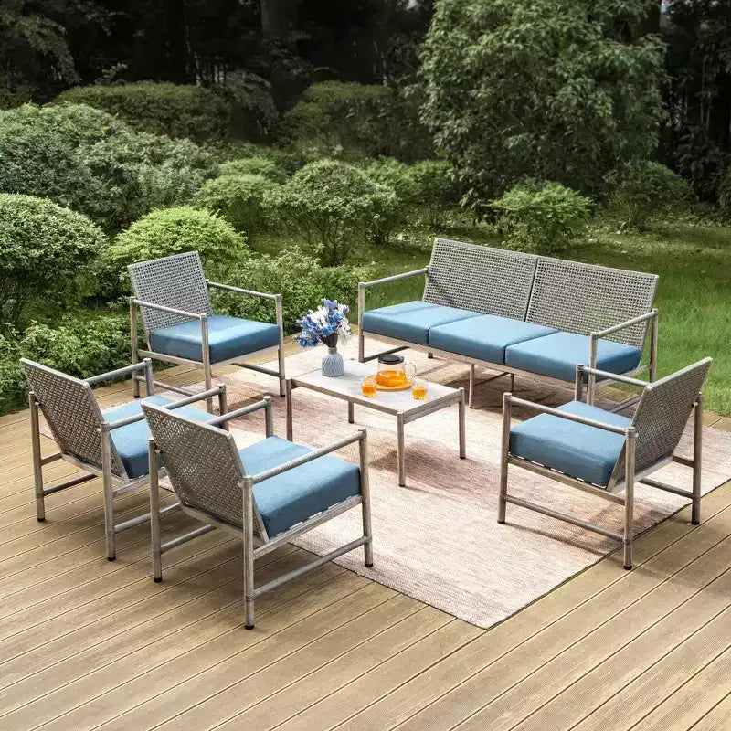 Captiva Designs Set Divano a 6 Pezzi da Esterno con Struttura in Acciaio e Rattan e Tavolino da Caffè