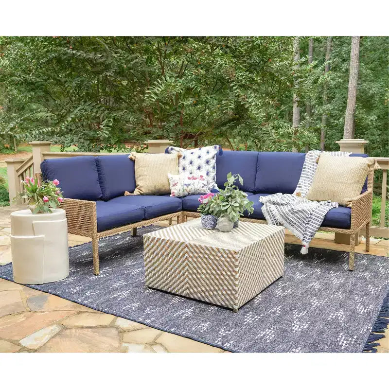 Divano sezionale in vimini Leisure Made Riviera 5 pezzi in tessuto blu navy