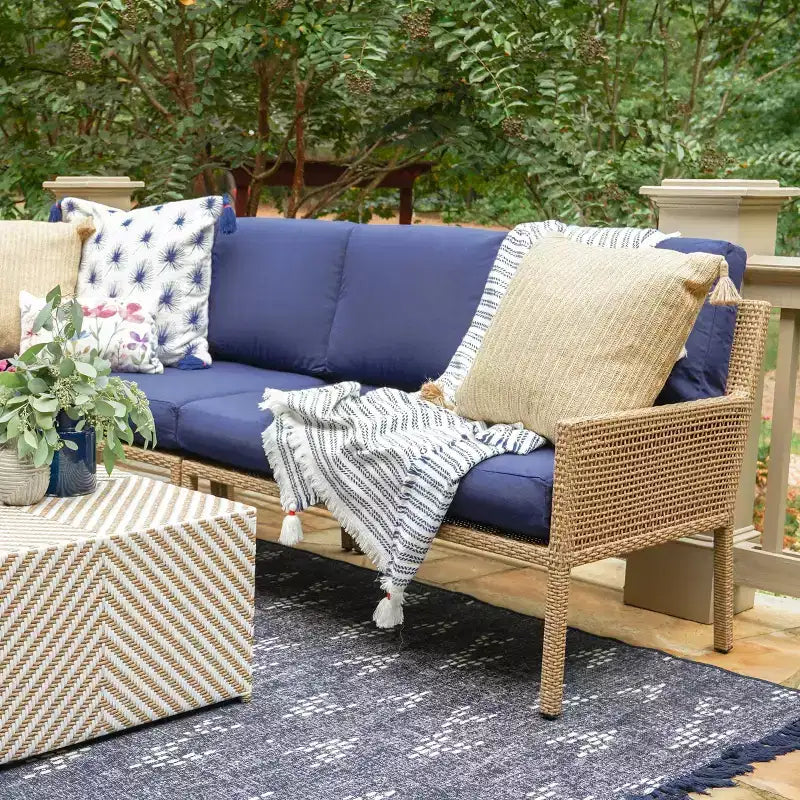 Divano sezionale in vimini Leisure Made Riviera 5 pezzi in tessuto blu navy