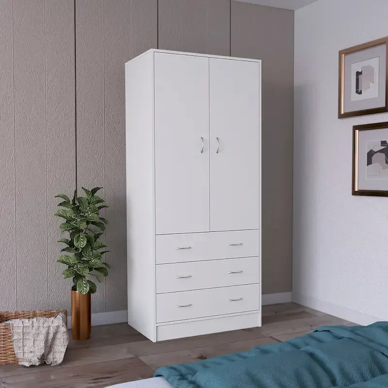 19 moderne kledingkast met twee deuren, 3 laden en 1 kledingroede voor de slaapkamer