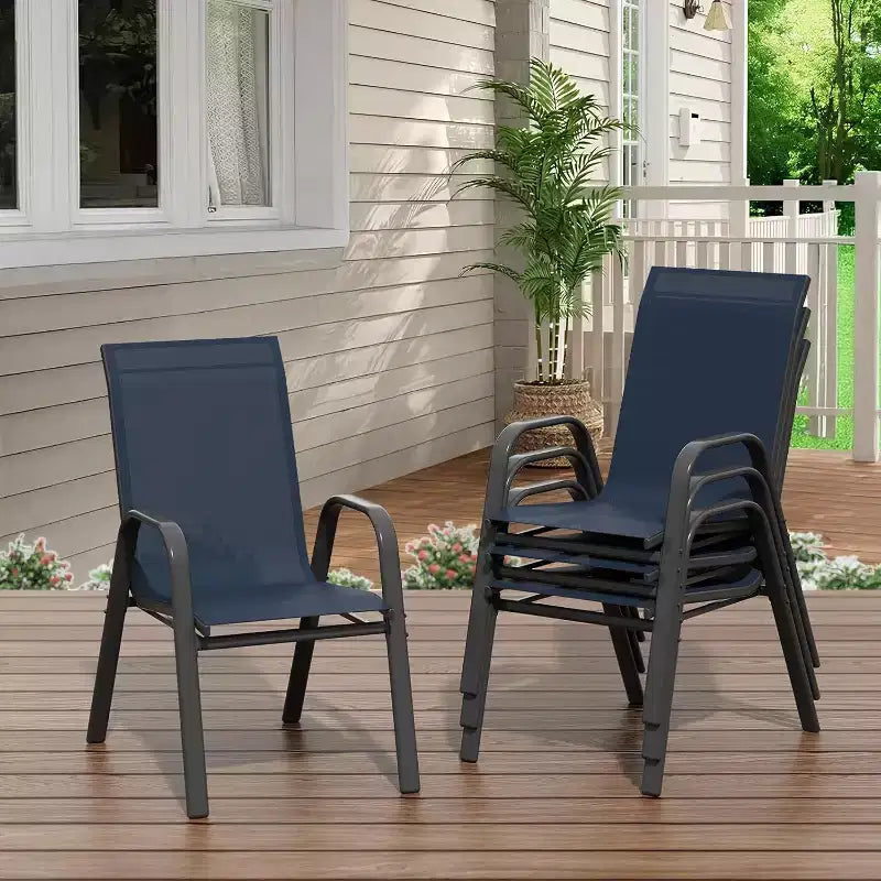 Sedie da patio, set di 4/6 sedie da pranzo impilabili per esterni, leggere e resistenti a tutte le condizioni atmosferiche, in textilene, con braccioli, per giardino e bordo piscina