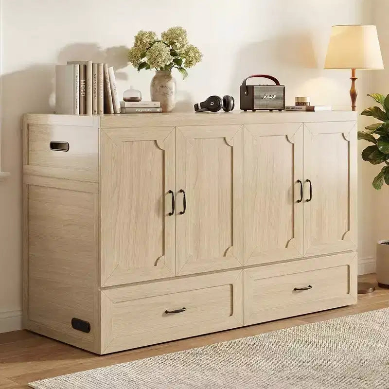 Letto armadio trasformabile Murphy Queen Size Mjkone con materasso, ricarica USB e cassetti contenitori