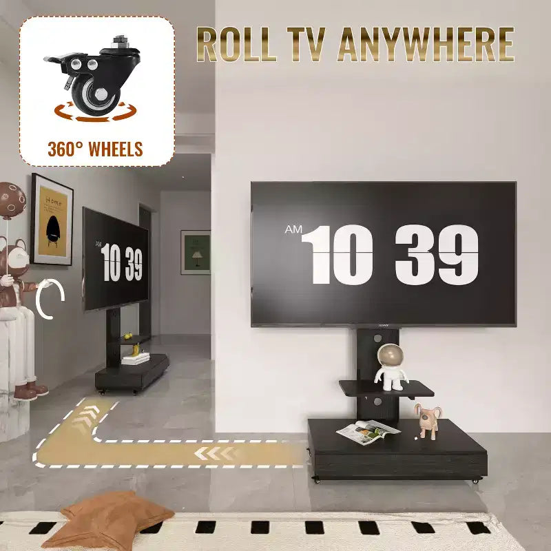 Mobile TV per TV da 32-75 pollici, carrello TV mobile ad altezza regolabile con cassetto e ruote per soggiorno, camera da letto e ufficio -ModernLuxe