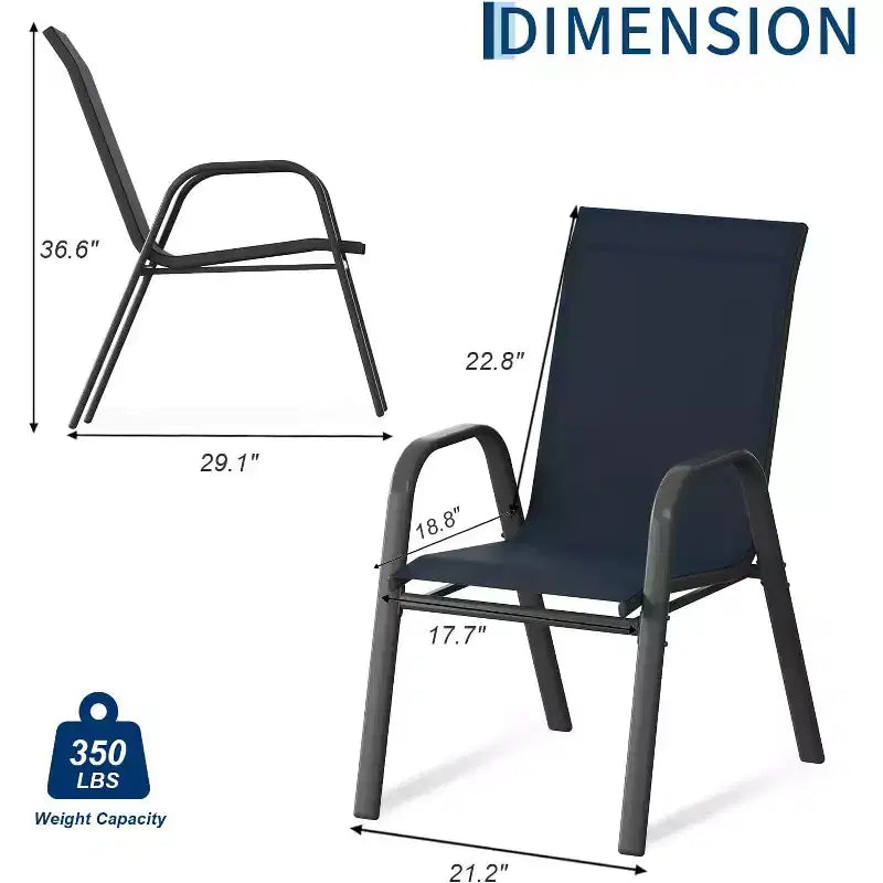Sedie da patio, set di 4/6 sedie da pranzo impilabili per esterni, leggere e resistenti a tutte le condizioni atmosferiche, in textilene, con braccioli, per giardino e bordo piscina