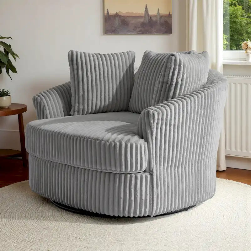 Pultruna Barrel li Tdur, Oversized 43 W, b’Corduroy Plush u Armrests Imdaħħlin