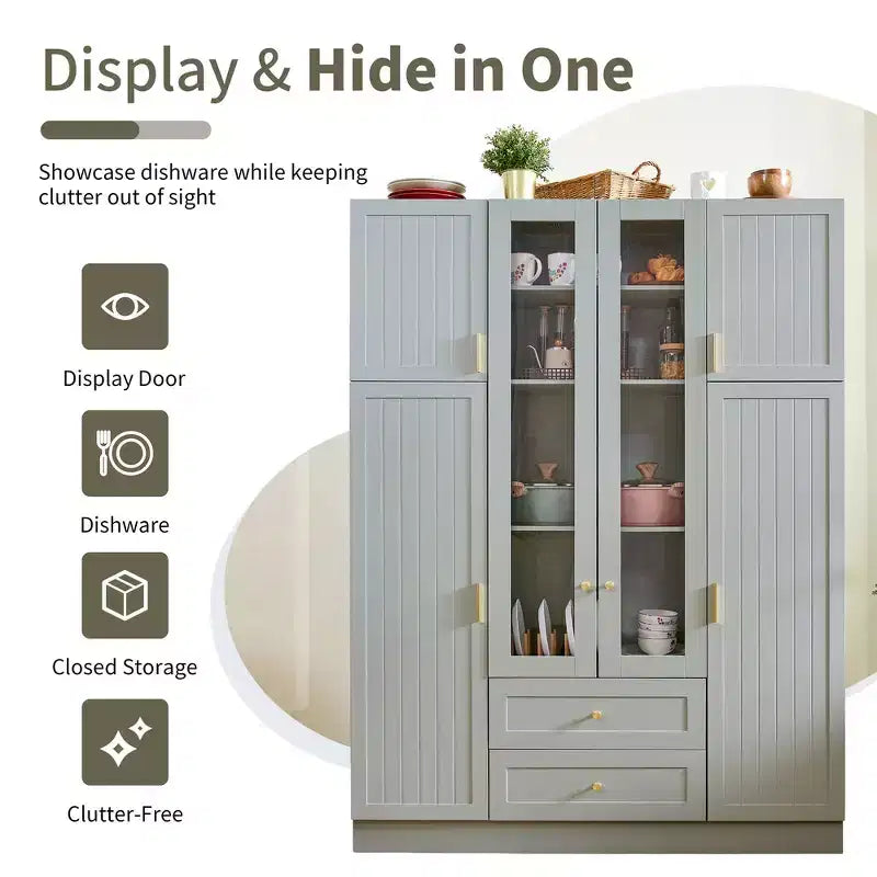 Dispensa da cucina indipendente Whisen alta 71', grande mobile contenitore per sala da pranzo con credenza e buffet a 6 ante, ripiani regolabili
