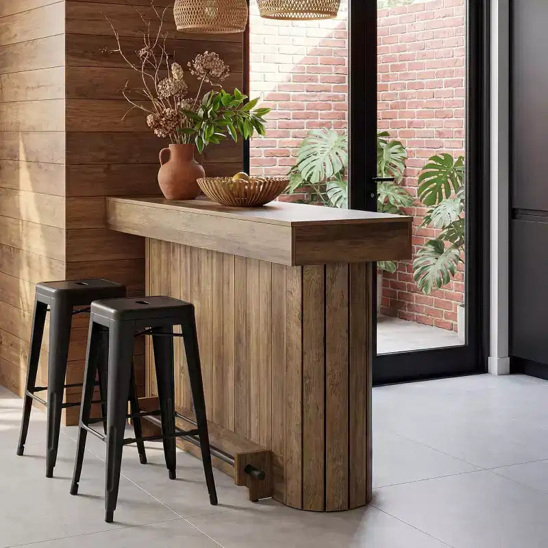Tavolo da bar Lantine, mobile bar in legno da 63 pollici con poggiapiedi in metallo, tavolo da pub con mensole portaoggetti per soggiorno, bistrot e sala da pranzo (marrone)