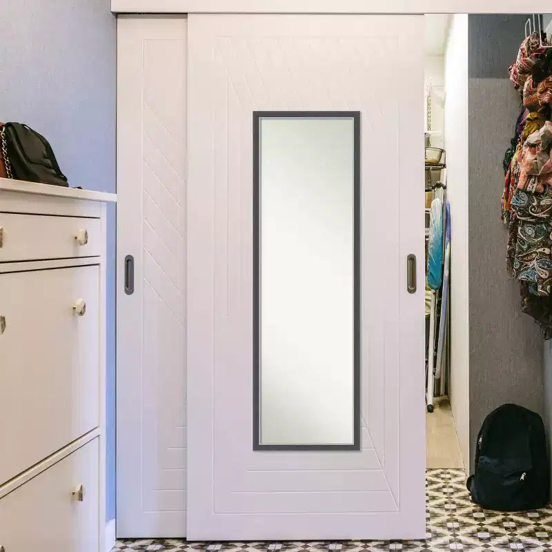 Specchio a figura intera con cornice sottile nera/argentata – Montaggio a porta o a parete, 1 persona