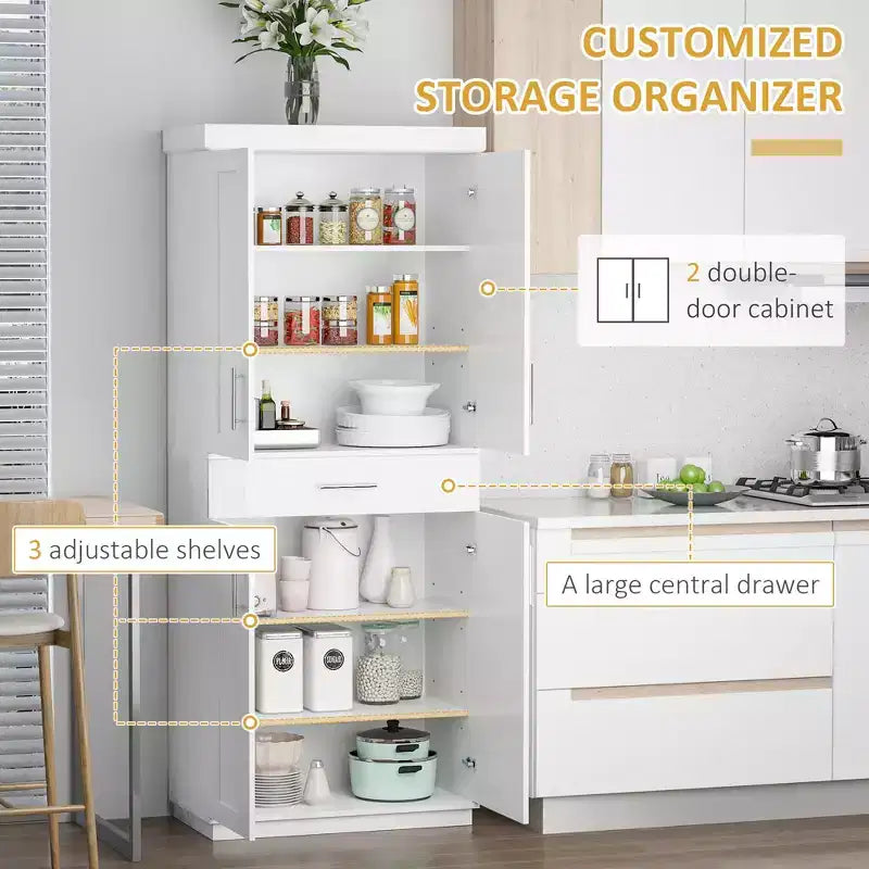Dispensa da Cucina Moderna, Mobile Autoportante con Ante e Cassetti, Ripiani Regolabili