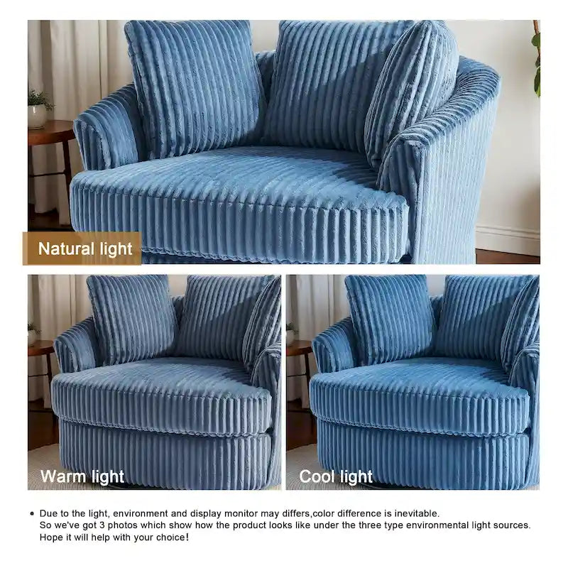 Pultruna Barrel li Tdur, Oversized 43 W, b’Corduroy Plush u Armrests Imdaħħlin