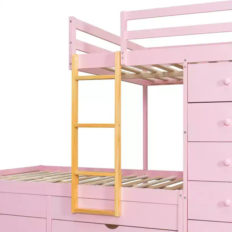 Letto a Castello Completo con Armadio e Cassetti, Letto a Castello in Legno Full Size Salvaspazio con Spondina per Appartamento, Camera da Letto