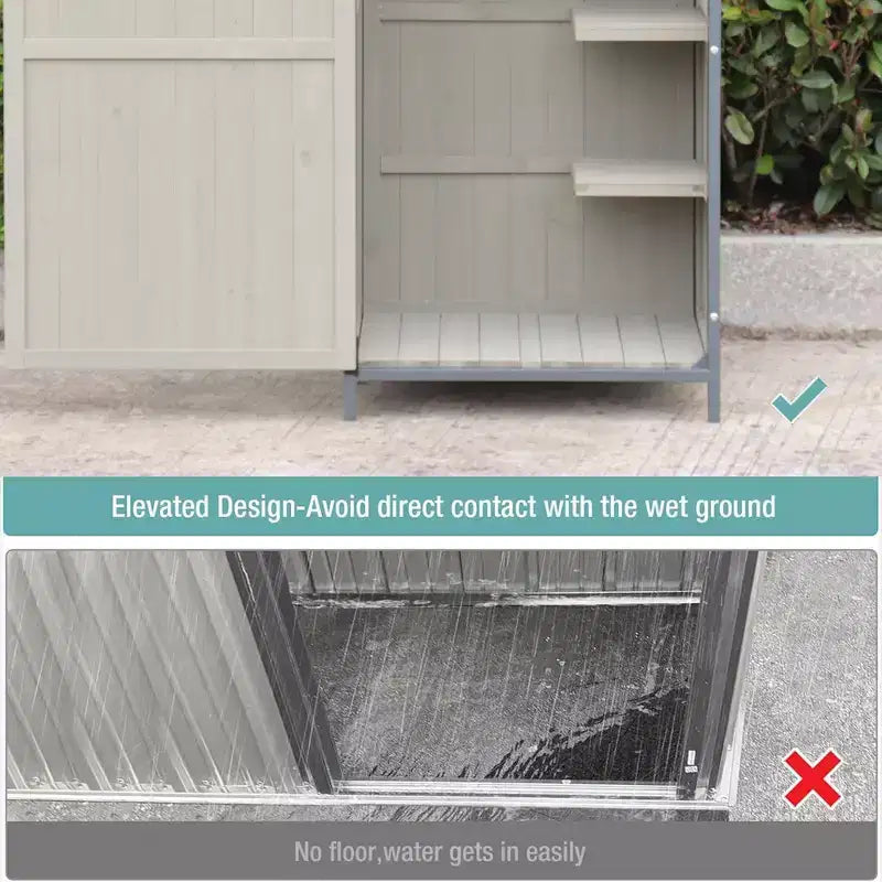 Casetta da esterno con pavimento, capanno per attrezzi da giardino alto 68 pollici con ripiani regolabili