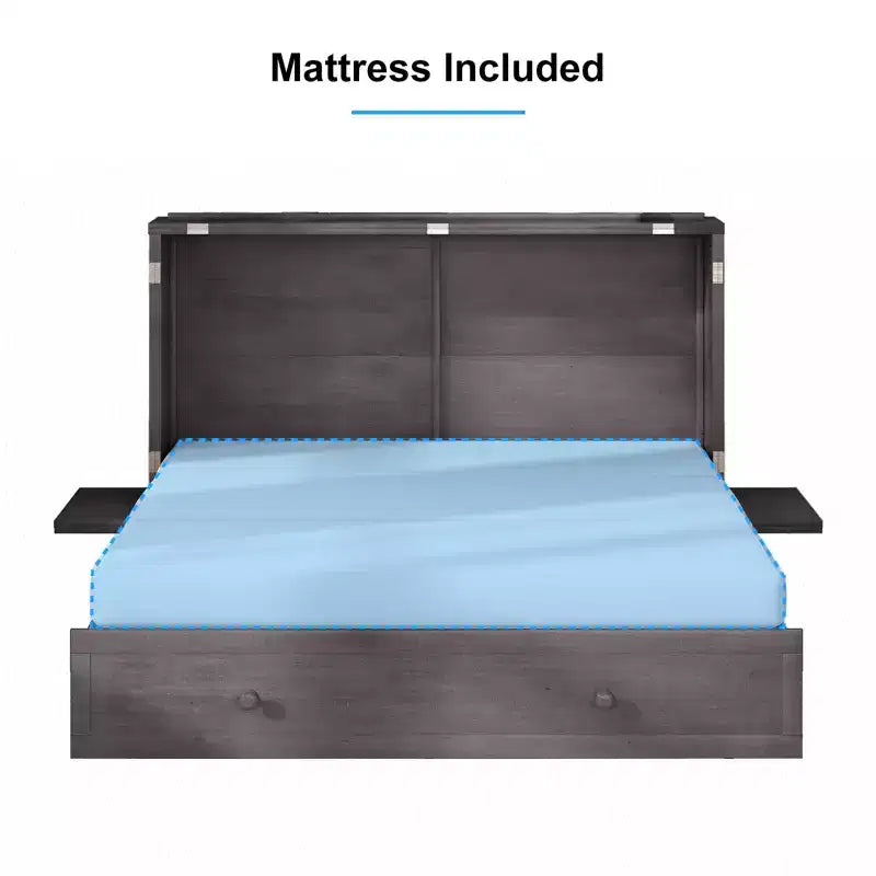 Letto a scomparsa queen Mjkone, letto a cubo con armadio contenitore, stazione di ricarica e spazio portaoggetti