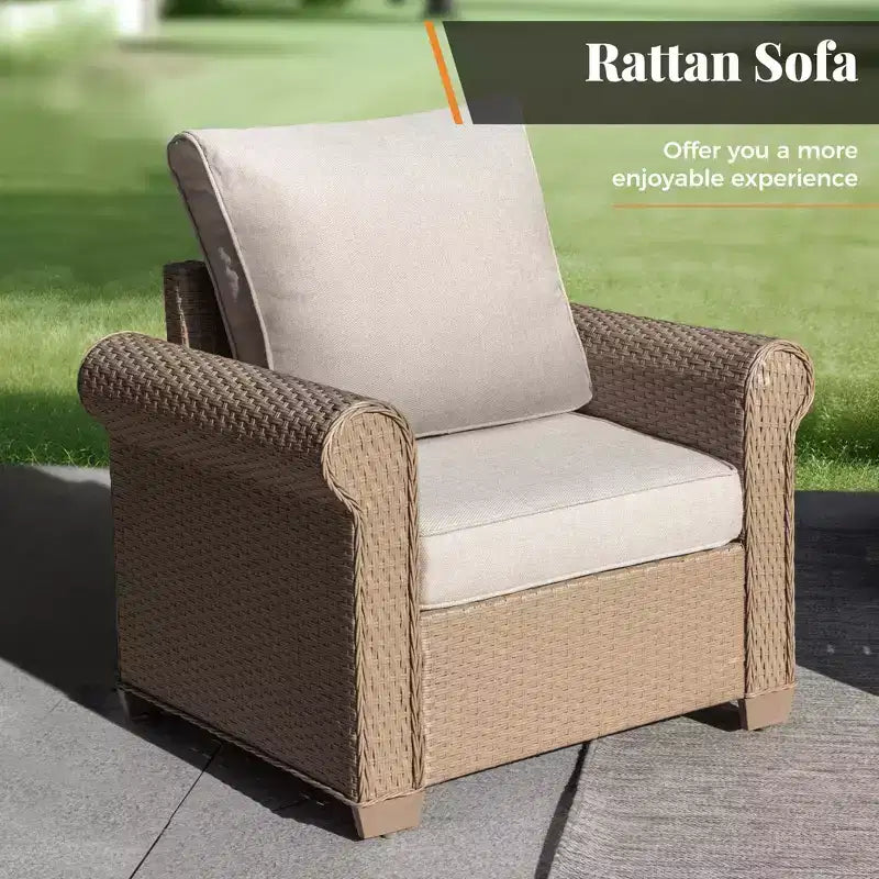 Captiva Designs 6-teiliges luxuriöses Polyrattan-Sitzmöbel-Set für die Terrasse mit Sofa, geschwungenen Armlehnen und Sitzkissen