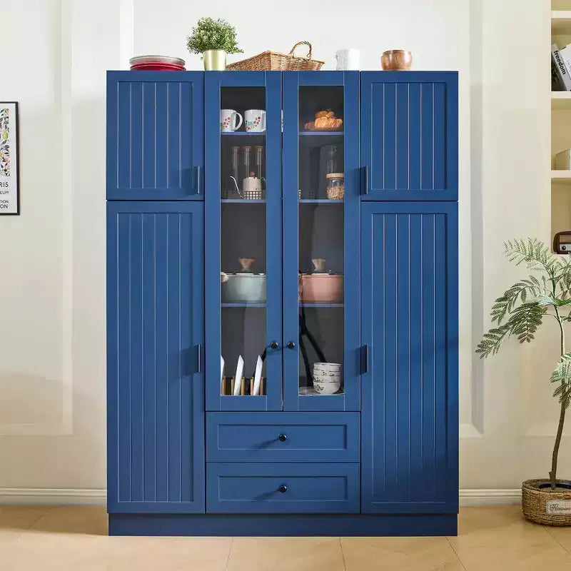 Dispensa da cucina indipendente Whisen alta 71', grande mobile contenitore per sala da pranzo con credenza e buffet a 6 ante, ripiani regolabili