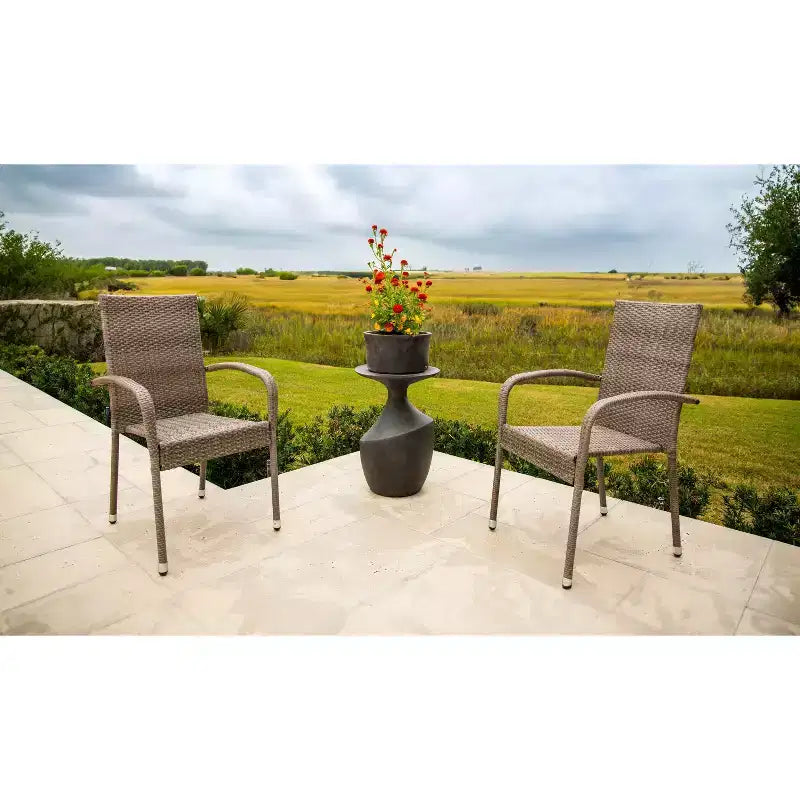 Aspect Living Morgan Set di 2 sedie impilabili da esterno in vimini, intrecciate a mano, per tutte le stagioni, telaio in acciaio verniciato a polvere, leggere, per veranda, cortile, giardino, balcone