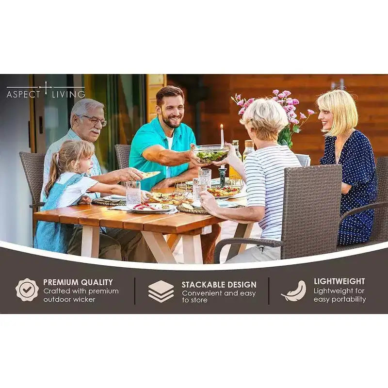 Aspect Living Morgan Set di 2 sedie impilabili da esterno in vimini, intrecciate a mano, per tutte le stagioni, telaio in acciaio verniciato a polvere, leggere, per veranda, cortile, giardino, balcone