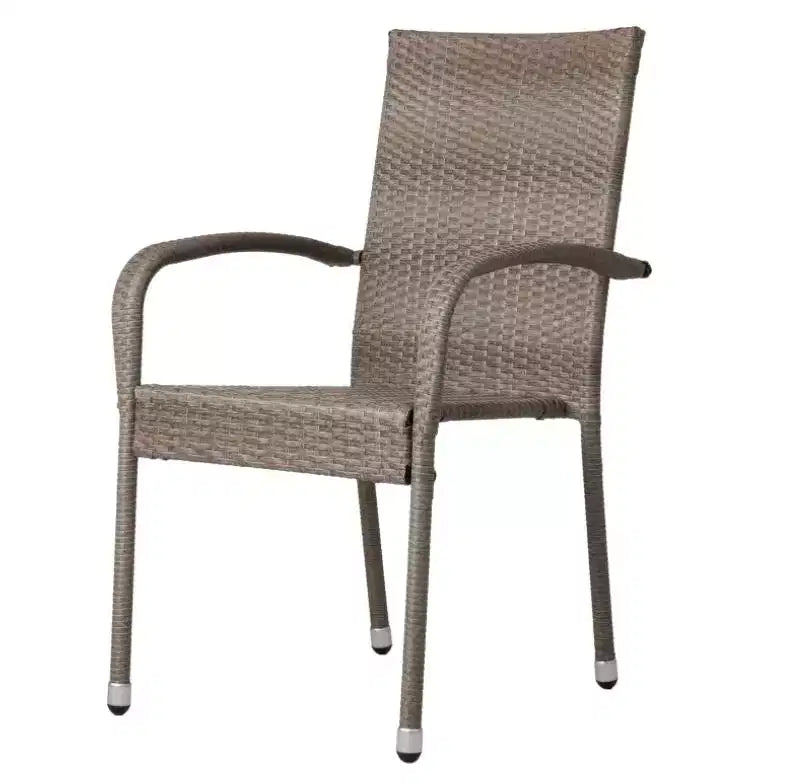 Aspect Living Morgan Set di 2 sedie impilabili da esterno in vimini, intrecciate a mano, per tutte le stagioni, telaio in acciaio verniciato a polvere, leggere, per veranda, cortile, giardino, balcone