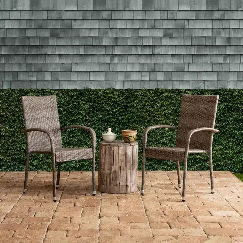 Aspect Living Morgan Set di 2 sedie impilabili da esterno in vimini, intrecciate a mano, per tutte le stagioni, telaio in acciaio verniciato a polvere, leggere, per veranda, cortile, giardino, balcone
