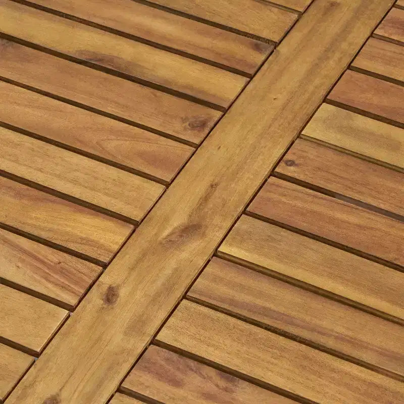 Set divano angolare a 6 posti e poltrona da conversazione GDFStudio Abena per esterni in legno di acacia con cuscini