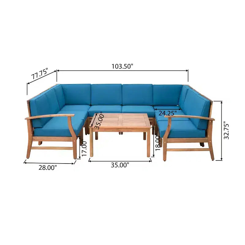 GDFStudio Abena Set Conversazione Sezionale a U a 8 Posti per Esterni in Legno di Acacia con Cuscini