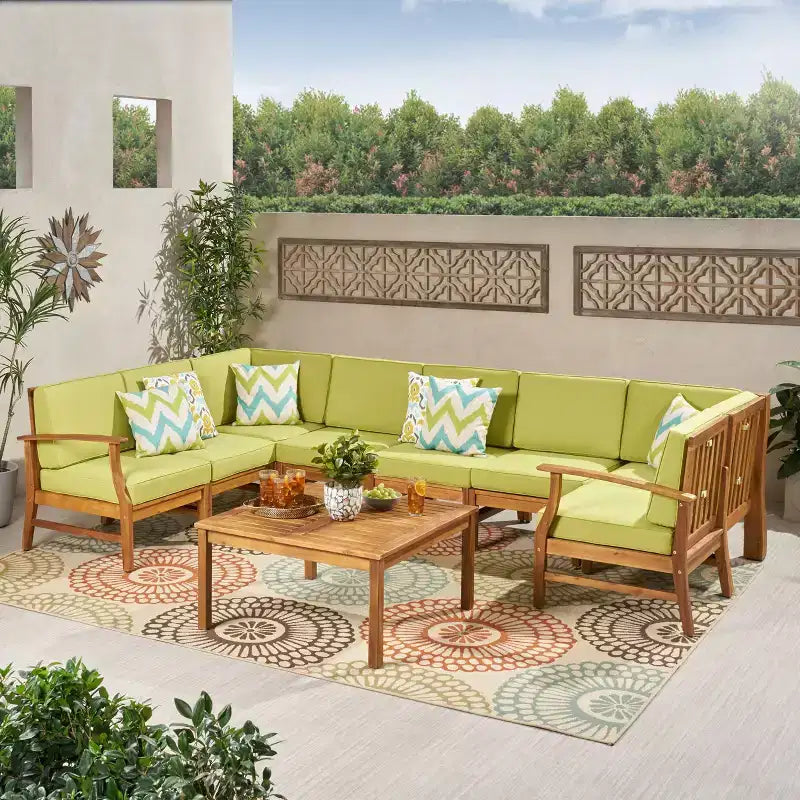 GDFStudio Abena Set Conversazione Sezionale a U a 8 Posti per Esterni in Legno di Acacia con Cuscini