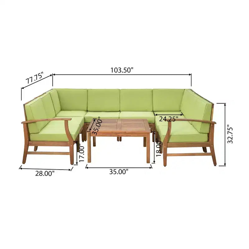 GDFStudio Abena Set Conversazione Sezionale a U a 8 Posti per Esterni in Legno di Acacia con Cuscini