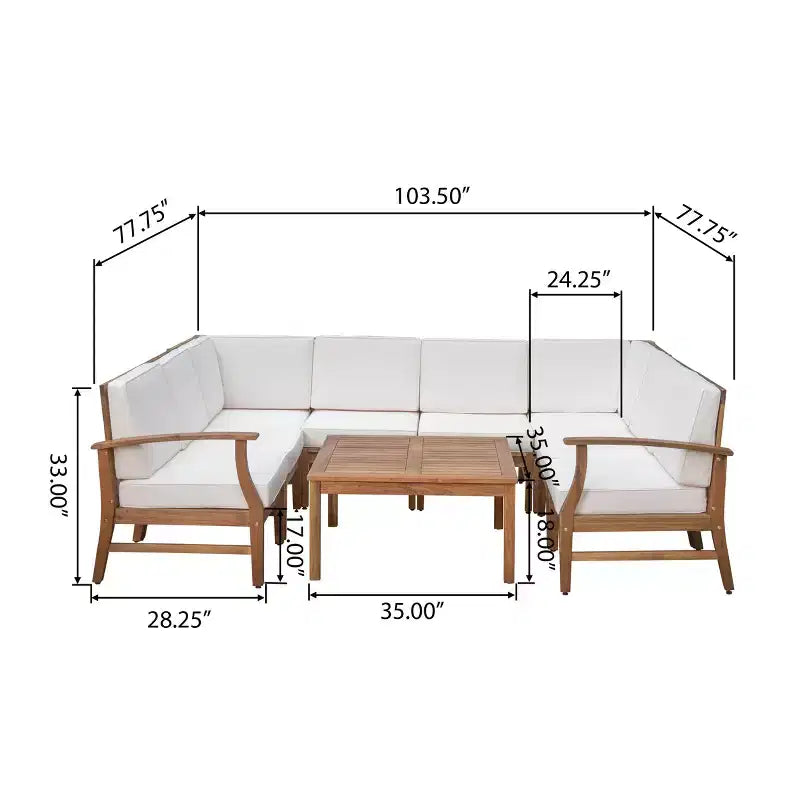 GDFStudio Abena Set Conversazione Sezionale a U a 8 Posti per Esterni in Legno di Acacia con Cuscini