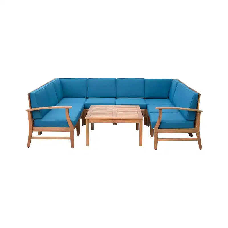 GDFStudio Abena Set Conversazione Sezionale a U a 8 Posti per Esterni in Legno di Acacia con Cuscini