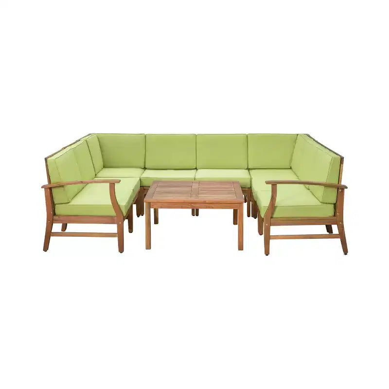 GDFStudio Abena Set Conversazione Sezionale a U a 8 Posti per Esterni in Legno di Acacia con Cuscini
