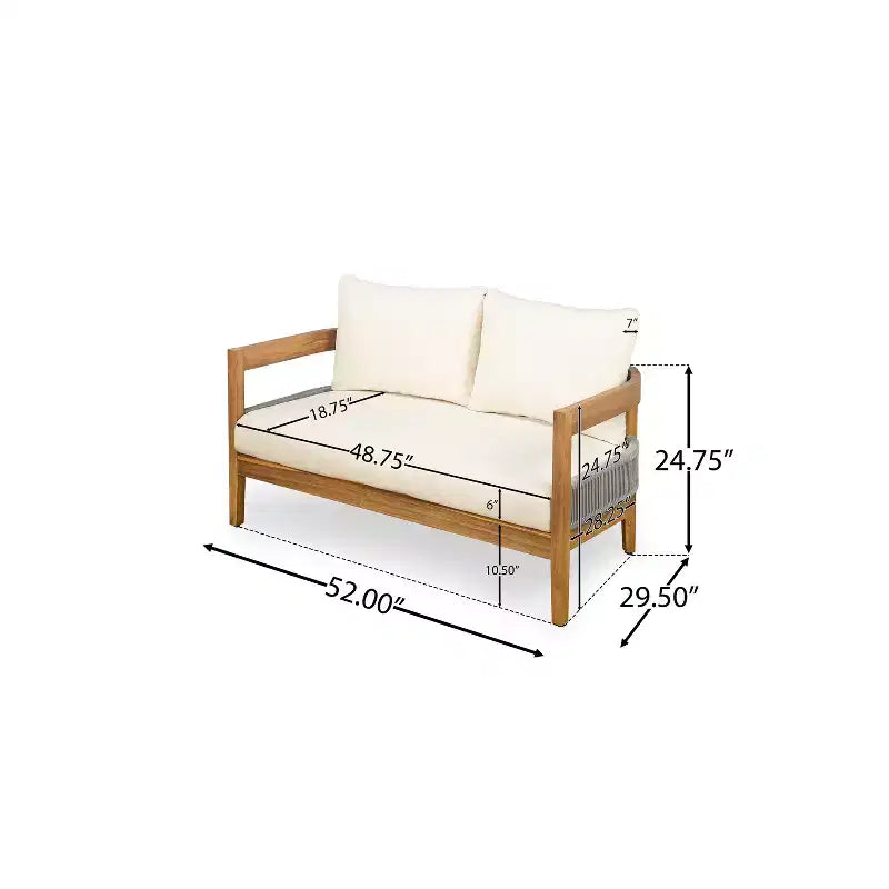 Christopher Knight Home Fawn Set Tavolino e Divanetto da Esterno Moderno in Legno di Acacia, Beige/Teak