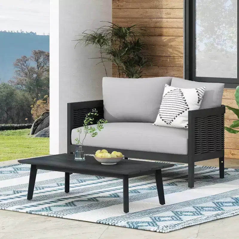 Christopher Knight Home Burchett Patio Set da conversazione in 2 pezzi in legno di acacia e vimini con cuscini