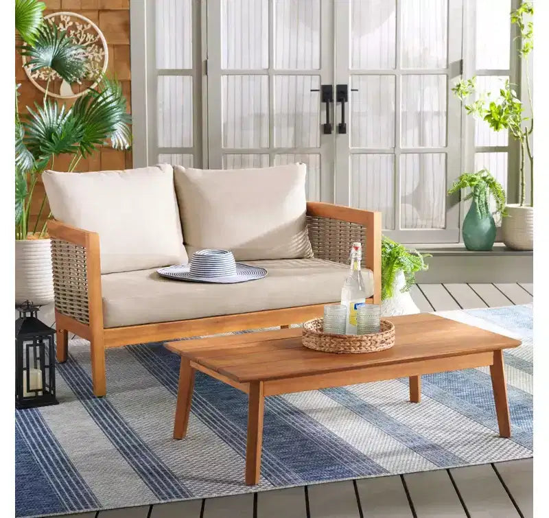 Christopher Knight Home Burchett Patio Set da conversazione in 2 pezzi in legno di acacia e vimini con cuscini