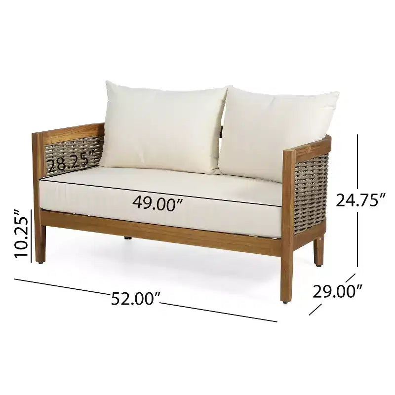 Christopher Knight Home Burchett Patio Set da conversazione in 2 pezzi in legno di acacia e vimini con cuscini