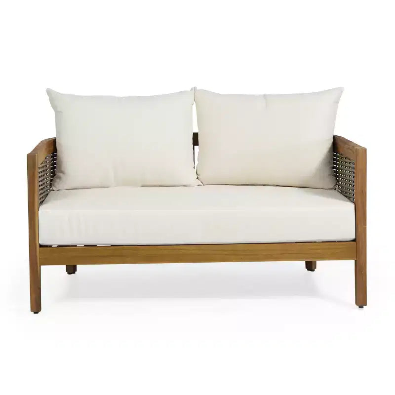 Christopher Knight Home Burchett Patio Set da conversazione in 2 pezzi in legno di acacia e vimini con cuscini