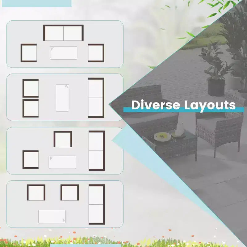 Costway Set di 4 Mobili da Giardino con Cuscini Lavabili e Tavolino da Caffè con Piano in Vetro Temperato Grigio
