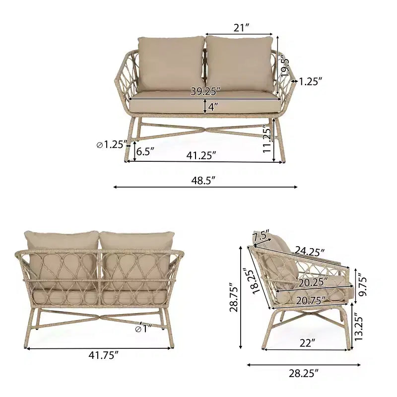 GDFStudio Colmar Set da salotto da esterno a 4 posti in vimini con cuscini, marrone chiaro/beige