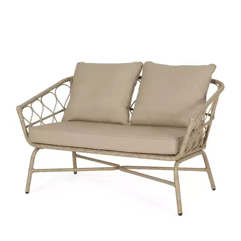GDFStudio Colmar Set da salotto da esterno a 4 posti in vimini con cuscini, marrone chiaro/beige