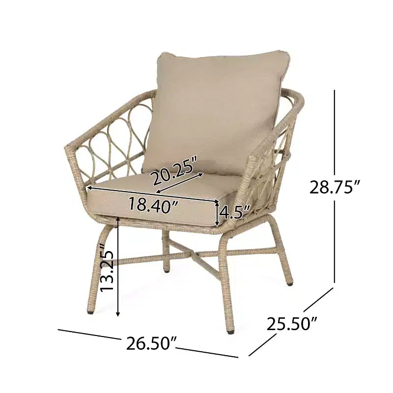 GDFStudio Colmar Set da salotto da esterno in vimini 3 pezzi con cuscini, Marrone chiaro/Beige