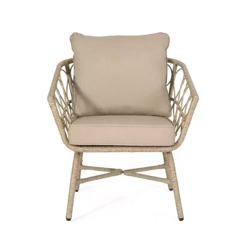 GDFStudio Colmar Set da salotto da esterno in vimini 3 pezzi con cuscini, Marrone chiaro/Beige