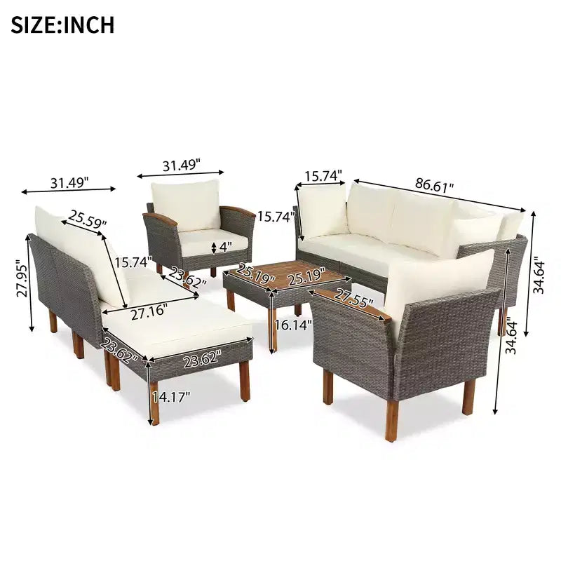 Set da conversazione da esterno in rattan 9 pezzi, set divano da patio con tavolino da caffè e cuscini lavabili -ModernLuxe