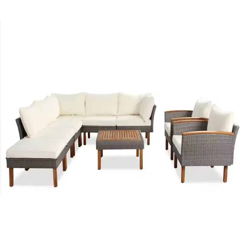 Set da conversazione da esterno in rattan 9 pezzi, set divano da patio con tavolino da caffè e cuscini lavabili -ModernLuxe