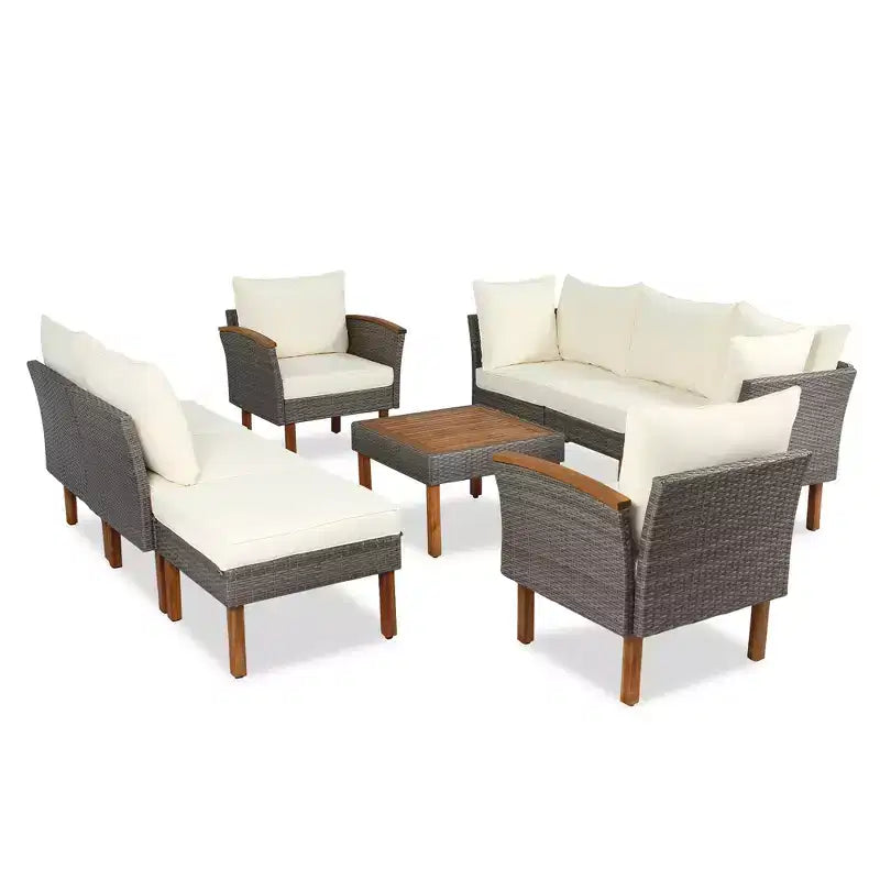 Set da conversazione da esterno in rattan 9 pezzi, set divano da patio con tavolino da caffè e cuscini lavabili -ModernLuxe