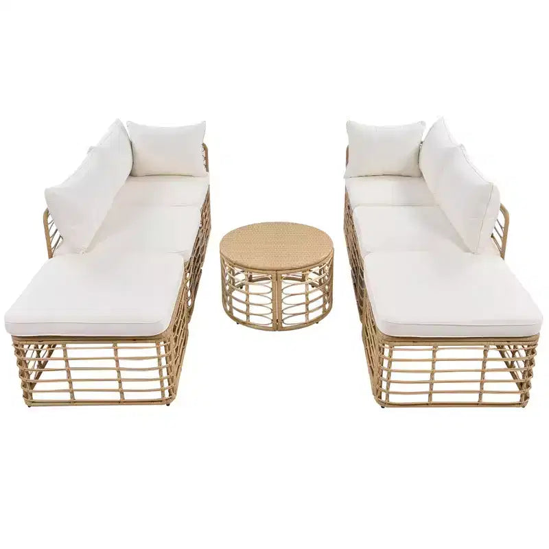 Divano componibile da esterno Whisen in rattan resistente alle intemperie, con cuscini spessi e cuscini decorativi, set componibili liberamente