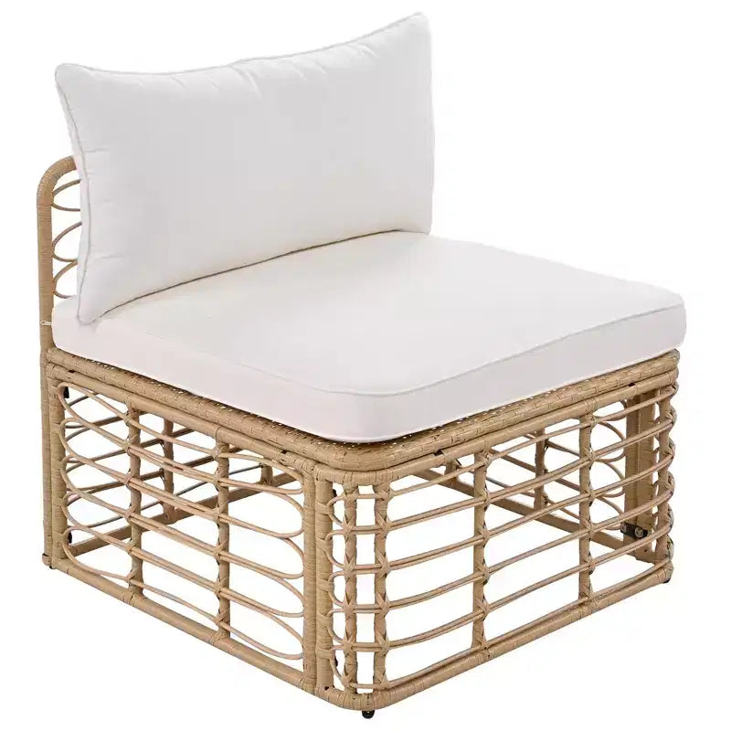 Divano componibile da esterno Whisen in rattan resistente alle intemperie, con cuscini spessi e cuscini decorativi, set componibili liberamente