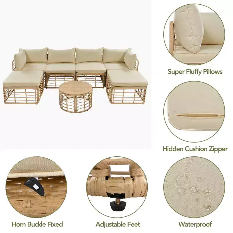 Divano componibile da esterno Whisen in rattan resistente alle intemperie, con cuscini spessi e cuscini decorativi, set componibili liberamente