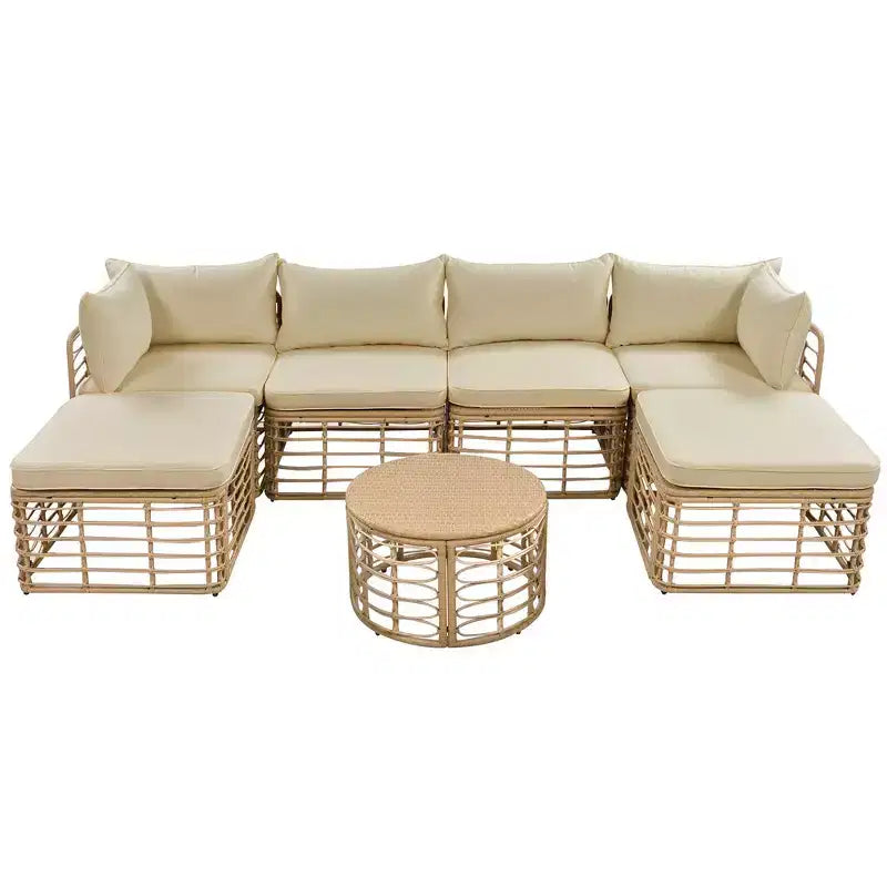 Divano componibile da esterno Whisen in rattan resistente alle intemperie, con cuscini spessi e cuscini decorativi, set componibili liberamente